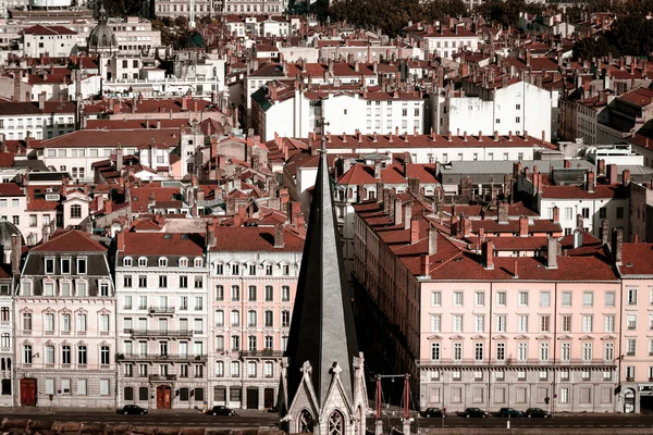 Lyon cidade pássaro-mosca vista da colina — Fotografia de Stock