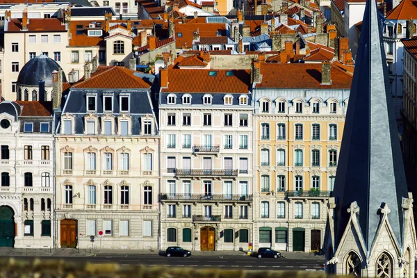 Lyon cidade pássaro-mosca vista da colina — Fotografia de Stock