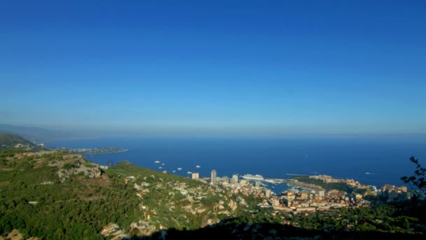 Monaco bird-fly vista panorâmica de alta montanha, França — Vídeo de Stock