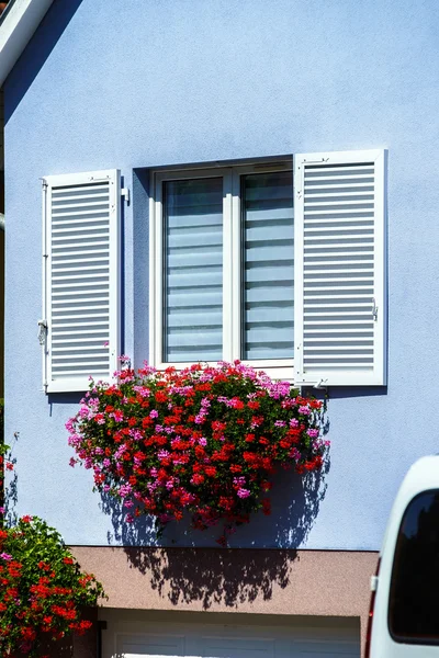 Klassiek Frans dorpshuis gerenoveerd en ingericht door bloemen — Stockfoto