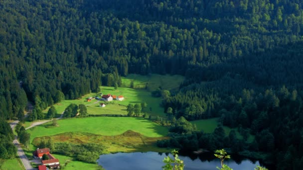 Gospodarstwo Dom na zielonej trawie pole w górach francuski — Wideo stockowe