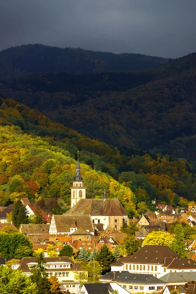 Andlau, Alsace sonbahar üzüm bağları, canlı renkler — Stok fotoğraf