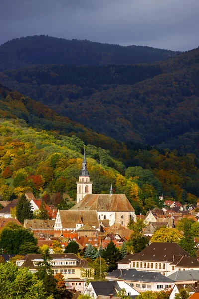 Colori vivaci dei vigneti autunnali in Andlau, Alsazia — Foto Stock