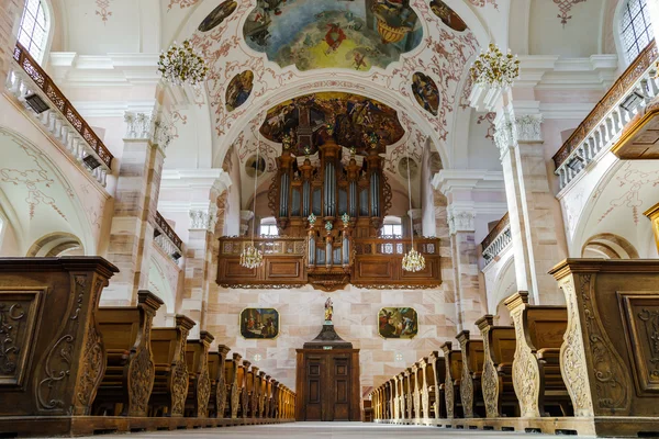 Editorial, 22 December 2015: France: Ebersmunster Abbey Cathedral majestic interior — стоковое фото