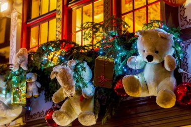 Strazburg vitrin cam ve sokak dekorasyon Noel öncesi