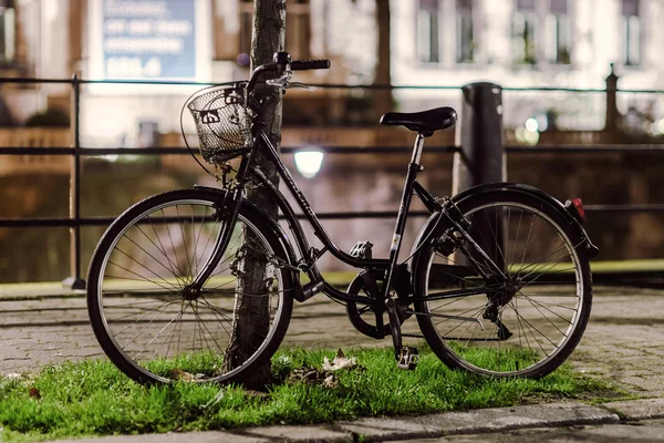 Les vélos attendent les propriétaires dans la rue de nuit — Photo