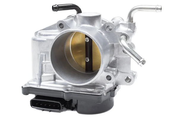 Дроссельный клапан с электронным управлением подачи воздуха в двигатель на белом — стоковое фото