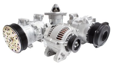 starter generator and air conditioning compressor isolated on white background