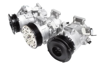 Three different air conditioning compressor for different car engines, isolated on white background