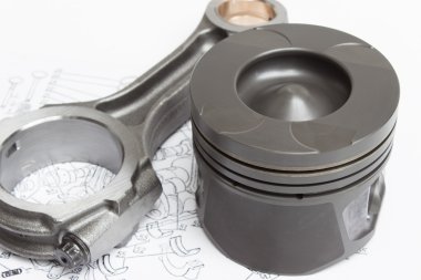 Pistons and connecting rods lie on the plane of the crank mechanism of an internal combustion engine clipart