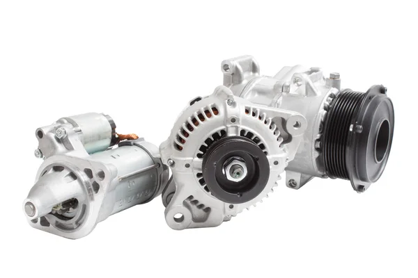 starter, alternator / generator and air conditioning compressor isolated on white background
