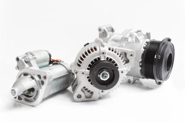 starter, alternator / generator and air conditioning compressor isolated on white background
