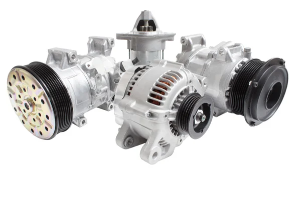 starter generator and air conditioning compressor isolated on white background