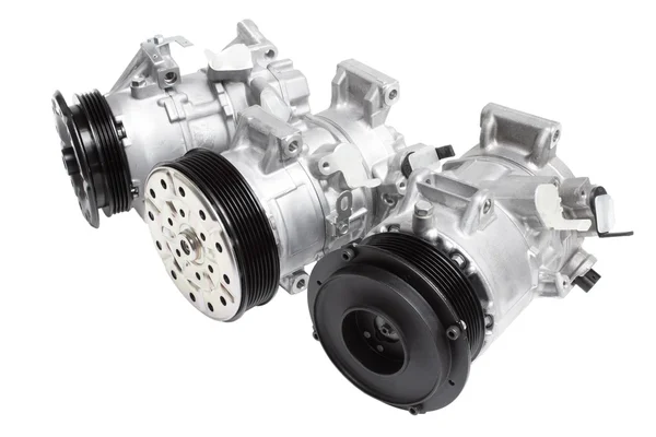 Three different air conditioning compressor for different car engines, isolated on white background