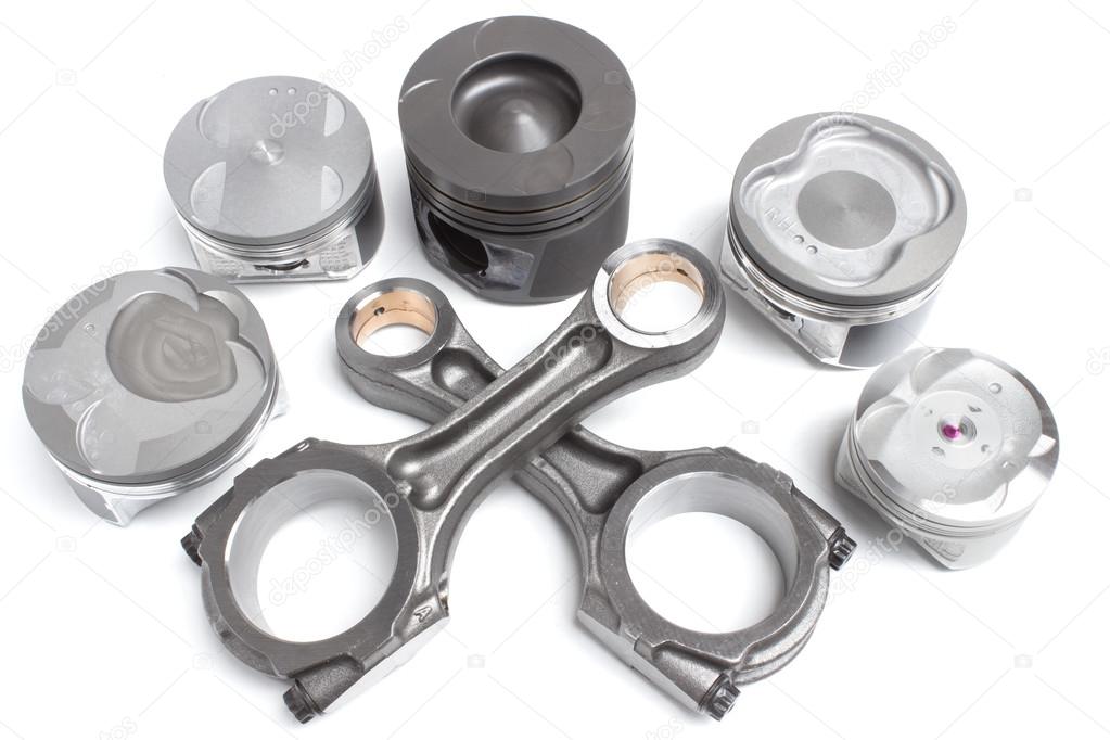connecting rods and pistons, engine parts. elements of the crank mechanism isolated on a white background