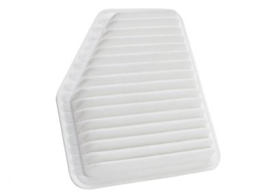 Beyaz bir arka plan üzerinde plastik bir durumda düz motoru hava filtresi