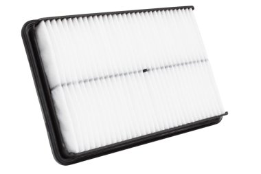 Beyaz bir arka plan üzerinde plastik bir durumda düz motoru hava filtresi