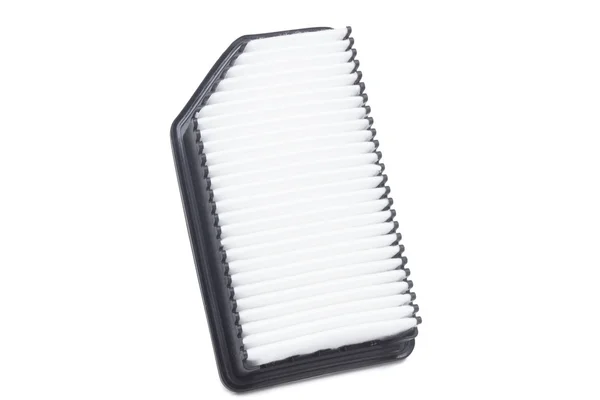 Flat engine air filter in a plastic case on a white background — Stock Photo, Image