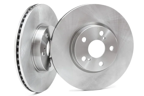 Brake discs and brake pads on a white background. car parts — Stock Photo, Image