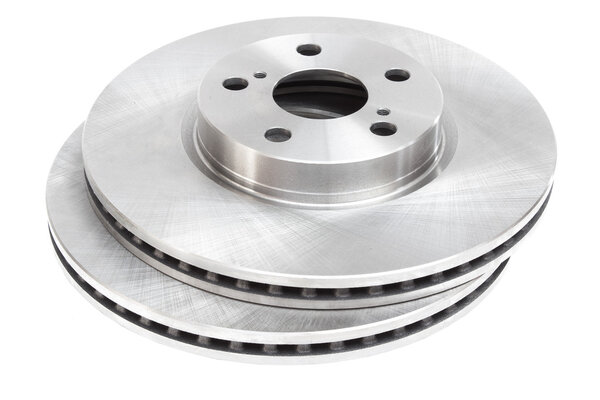brake discs and brake pads on a white background. car parts