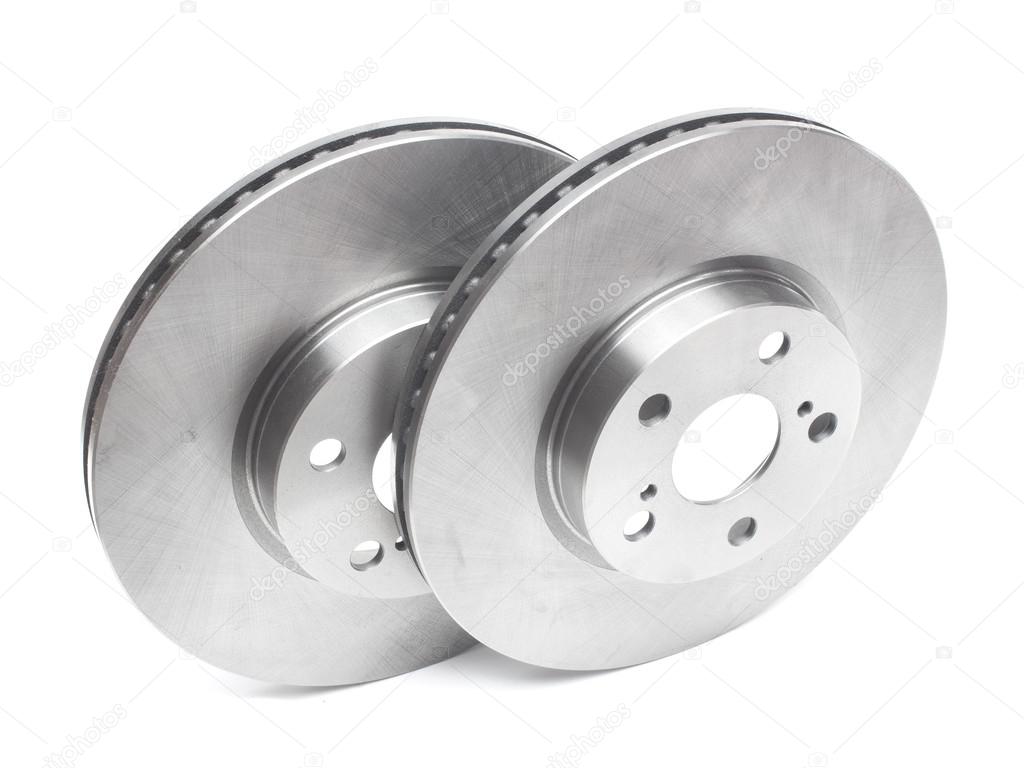Brake discs and brake pads on a white background. car parts — Stock