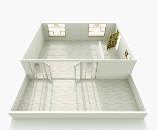 3d 室内渲染的空家庭公寓 — 图库照片