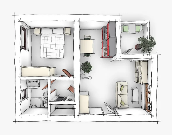 Illustration de rendu 3d croquis de l'appartement intérieur — Photo