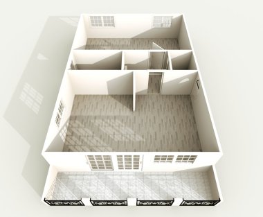 3D iç işleme boş roofless ev daire