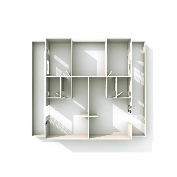 3D interieur rendering van Frontal papieren model appartement — Stockfoto
