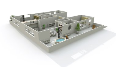 Teraslı Çift Kişilik ev daire 3D iç işleme