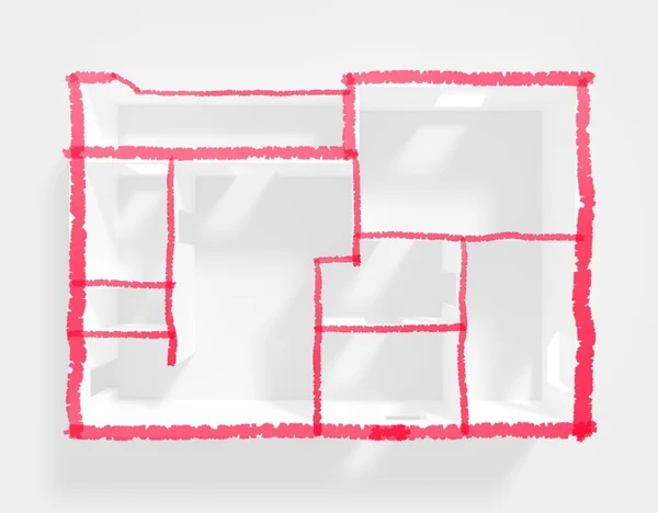 3d freehand sketch rendering of white empty apartment roofless — Stock Photo, Image