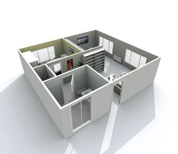 3d rendering interno di casa appartamento con mobili — Foto Stock