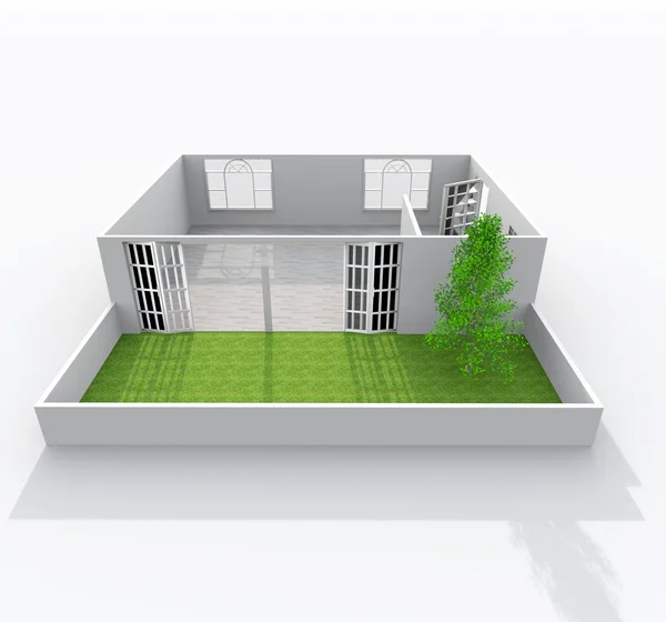 3D Innenrendering von leerem Papier Modell Wohnung zu Hause — Stockfoto
