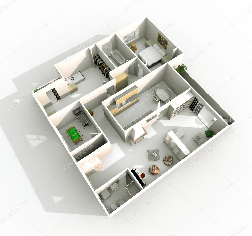Rendering 3d interni di vista prospettiva obliqua del home apartment ... Rendering 3d interni