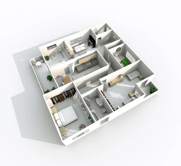 Rendering interno 3D di appartamento ammobiliato — Foto Stock