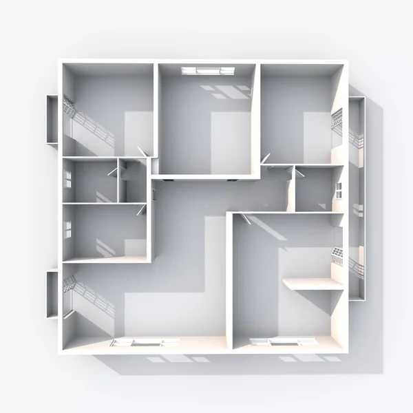 Vykreslování 3D vnitřní prázdné bez střechy papíru vzorový byt — Stock fotografie