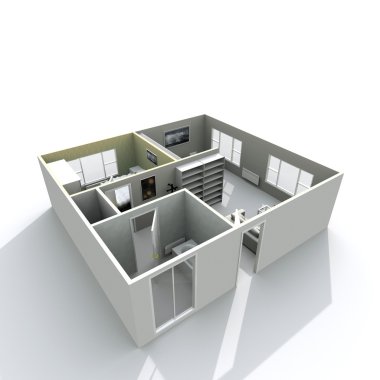 3D dış işleme döşenmiş roofless daire