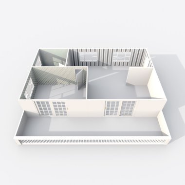 3D iç işleme kağıt modeli boş ev daire