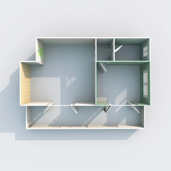 3D papírový model interiéru vykreslování prázdných domů bytu — Stock fotografie