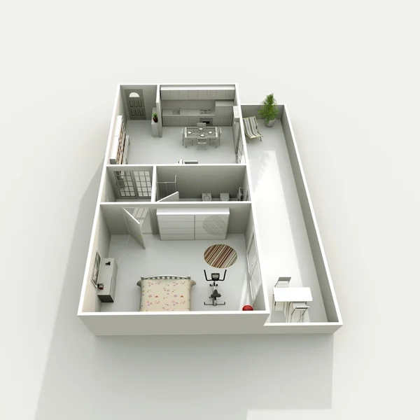 3D-s belső otthon apartman erkéllyel — Stock Fotó