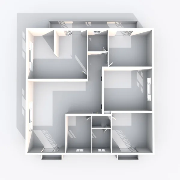 Wnetrze renderowania 3D papieru model mieszkania — Zdjęcie stockowe