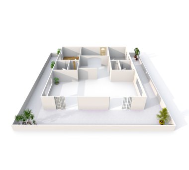 boş roofless Çift Kişilik Oda her yerinde 3D iç işleme