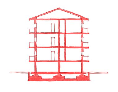 Dikey bölüm bina 2d serbest kroki çizim