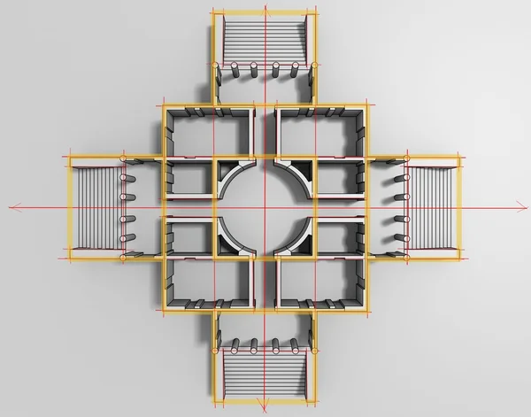 3D рендеринг интерьера с пропорциональной схемой итальянской виллы — стоковое фото