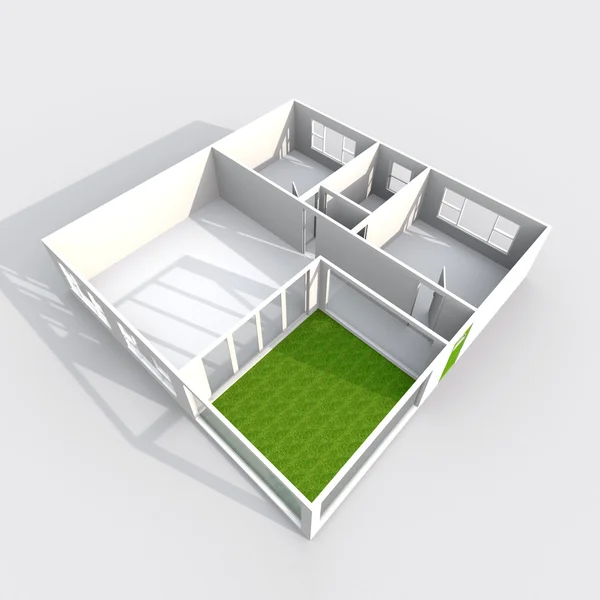 Renderowania 3D wewnętrzne ukośne pusty papier modelu domu mieszkania — Zdjęcie stockowe