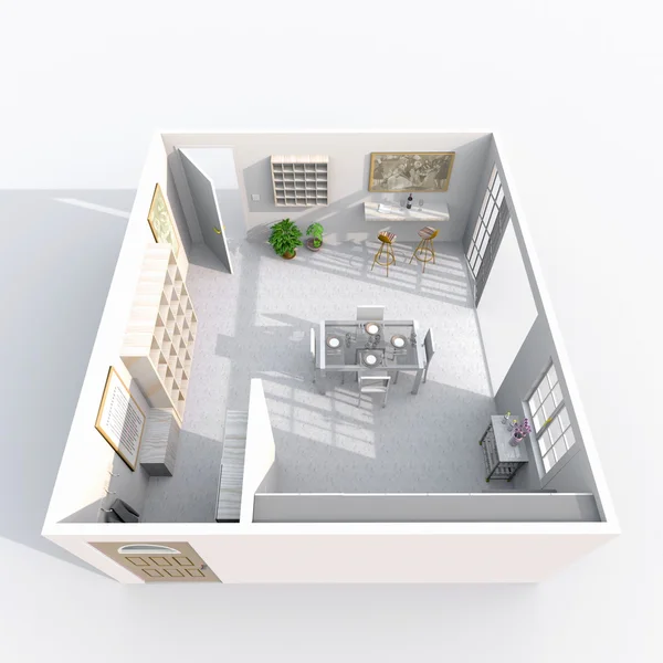 3d 室内渲染的布置的厨房的房间 — 图库照片