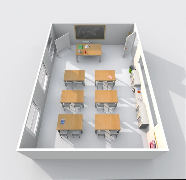 3d interior rendering of furnished classroom — Stock Photo, Image