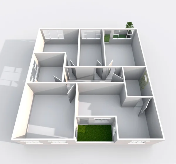 3d 室内渲染的方形空家庭公寓 — 图库照片