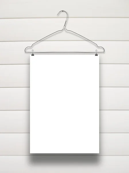 Single hanged paper sheet with clothes hanger — Stock Photo, Image