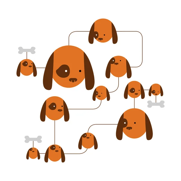 Múltiples caras de perro ilustración con huesos conectados entre sí — Foto de Stock